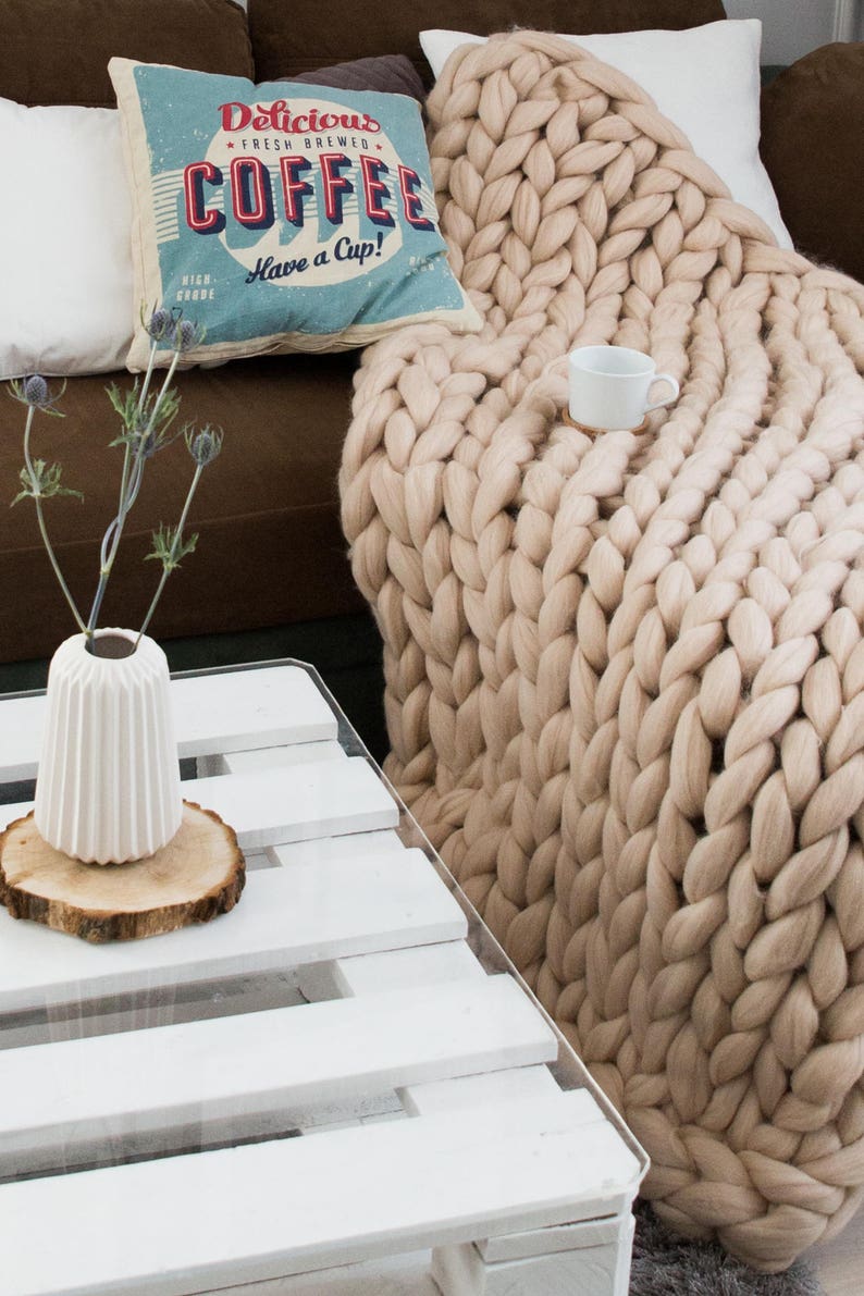 Chunky Knit Blanket Knit Blanket Giant Throw Arm Knitting Etsy