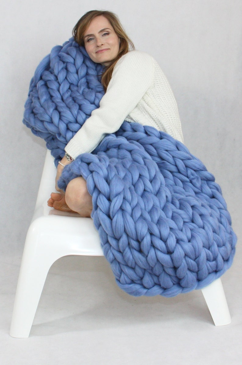 Chunky Knit Blanket Knit Blanket Giant Throw Arm Knitting Etsy