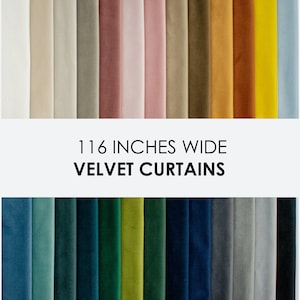 Extra Wide Velvet Curtains, Over 110 inches Wide Seamless Curtains, 116 inches Custom size velvet drapes, 26 colors, Boho, Extra long panel