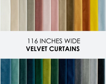 Extra Wide Velvet Curtains, Over 110 inches Wide Seamless Curtains, 116 inches Custom size velvet drapes, 26 colors, Boho, Extra long panel