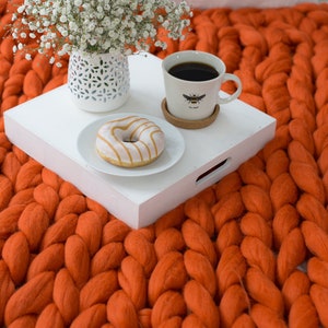 Chunky knit blanket, Knit blanket, Giant throw, Arm knitting, Chunky yarn, Merino wool, Thick yarn, Burnt orange throw, Wedding present gift image 1