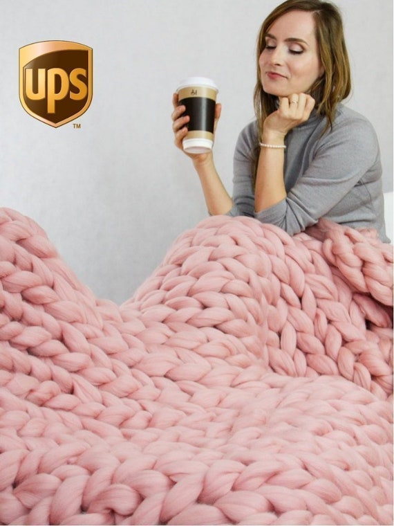 Giant Knit Blanket Chunky Knit Merino Wool Blanket Super Chunky Knit