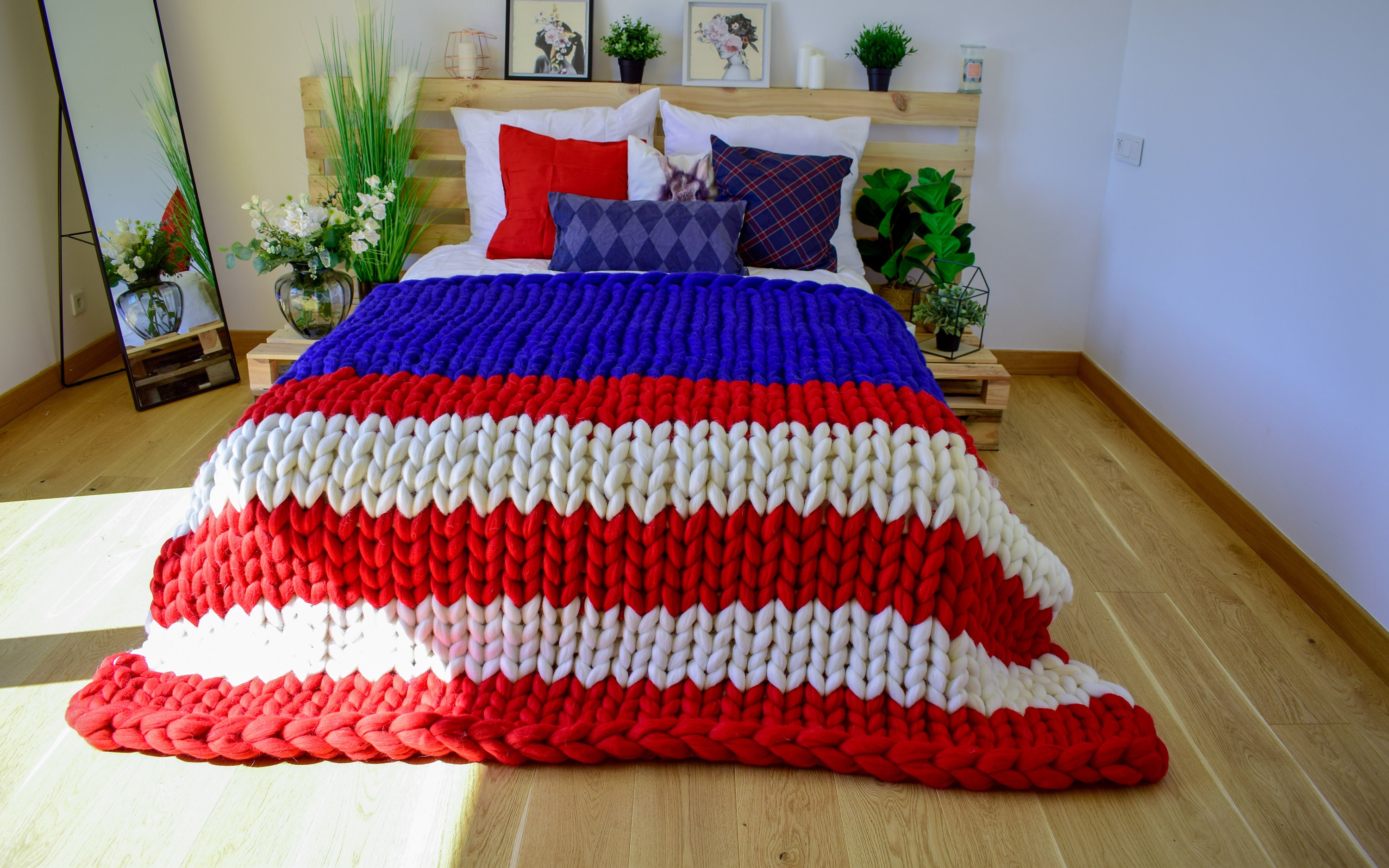 American Flag Blanket USA Flag Chunky Knit Blanket Patriotic Etsy