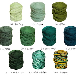 May include: Assortment of green and blue yarn skeins, including Spring, Mint, Olive, Moss, Dragon, Emerald, Petrol, HuntClub, Malachite, and Jungle.