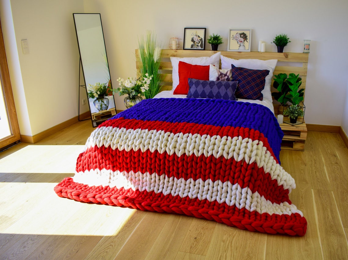 American Flag Blanket USA Flag Chunky Knit Blanket Patriotic Etsy