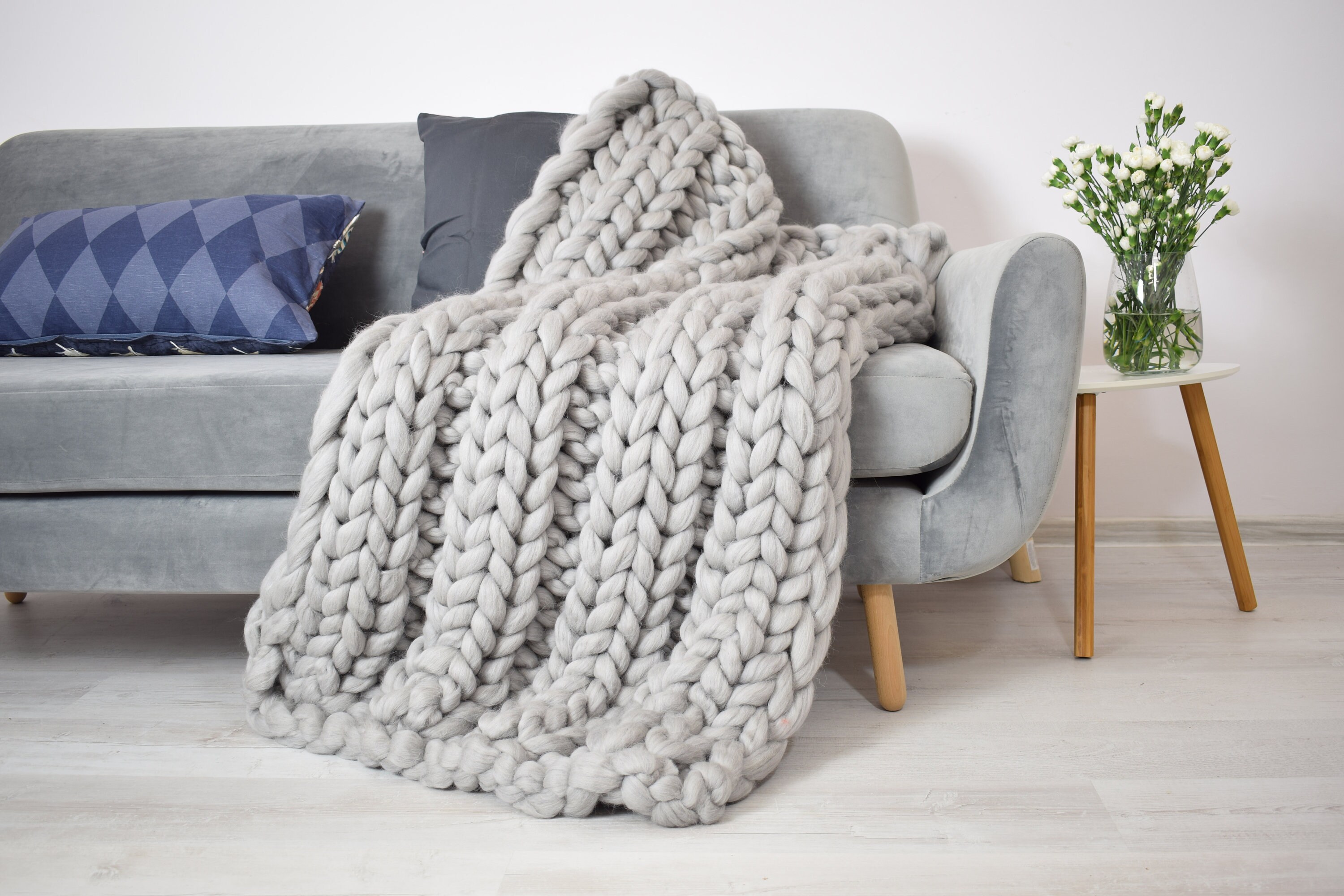 Chunky Knit Blanket Knit Blanket Giant Throw Arm Knitting Etsy