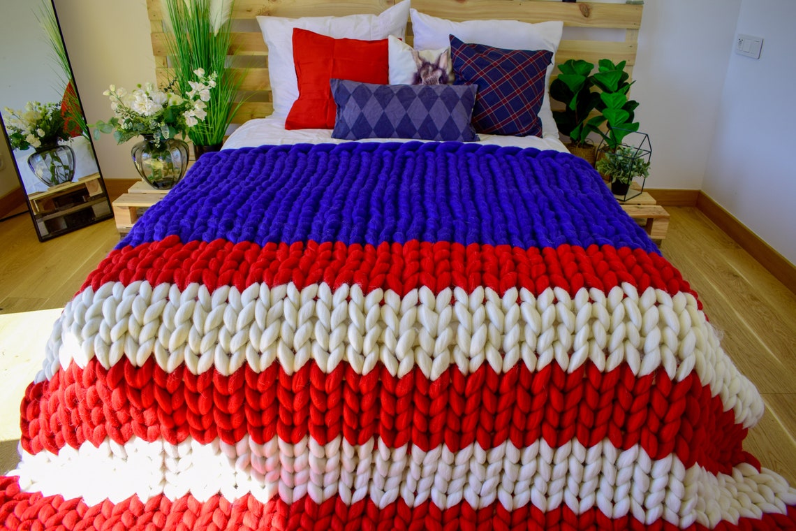 American Flag Blanket USA Flag Chunky Knit Blanket Patriotic Etsy