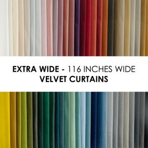 Rideaux en velours extra larges, plus de 110 pouces de large, rideaux sans couture, 116 pouces, rideaux en velours sur mesure, 96 couleurs, panneau épais extra long