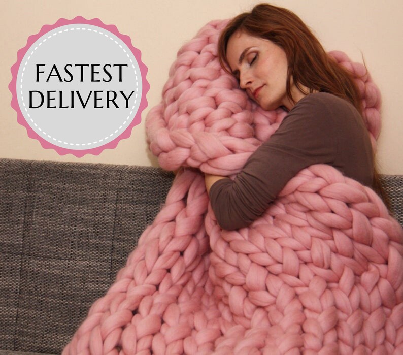 Chunky Knit Blanket Knit Blanket Giant Throw Arm Knitting Etsy