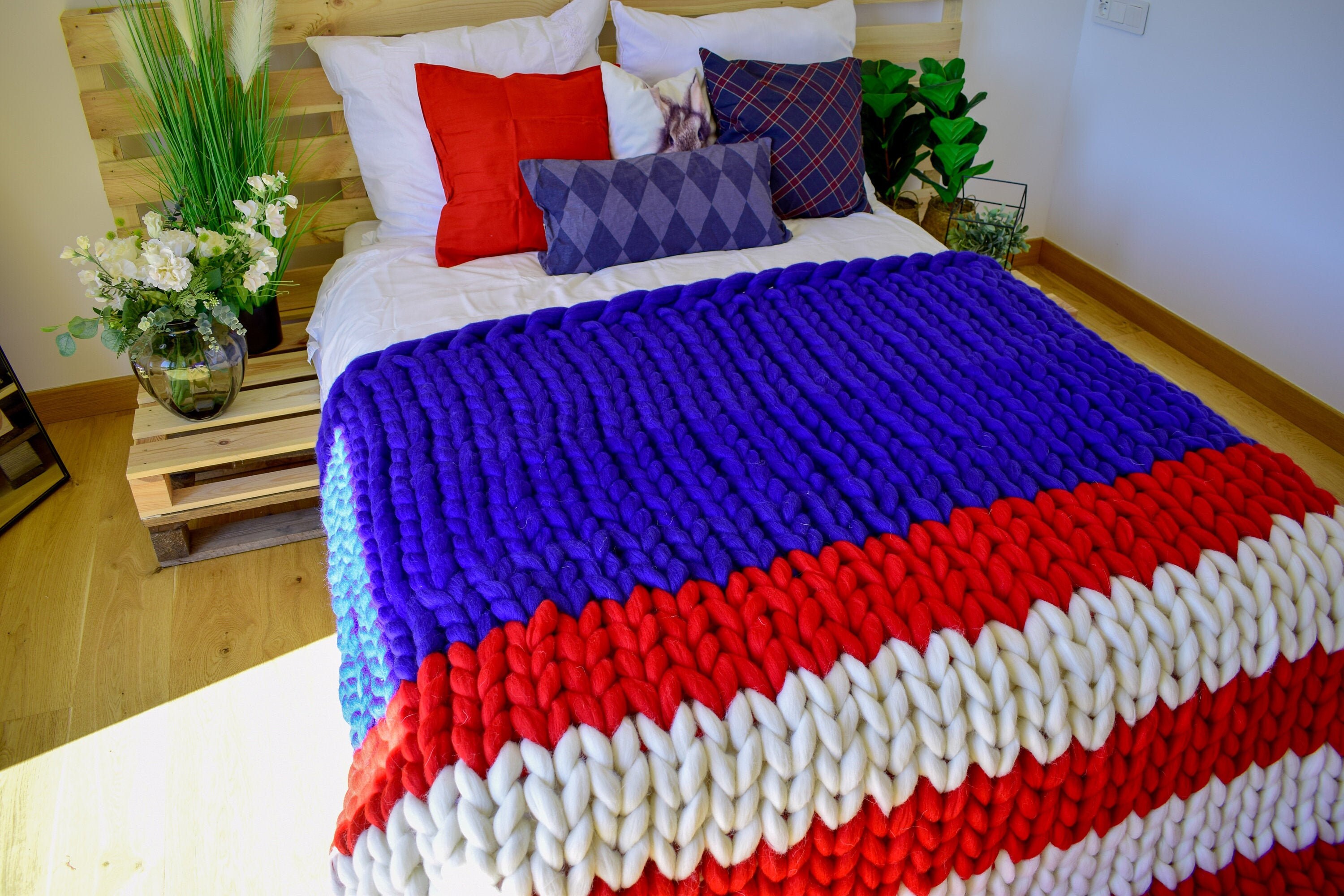 American Flag Blanket USA Flag Chunky Knit Blanket Patriotic Etsy