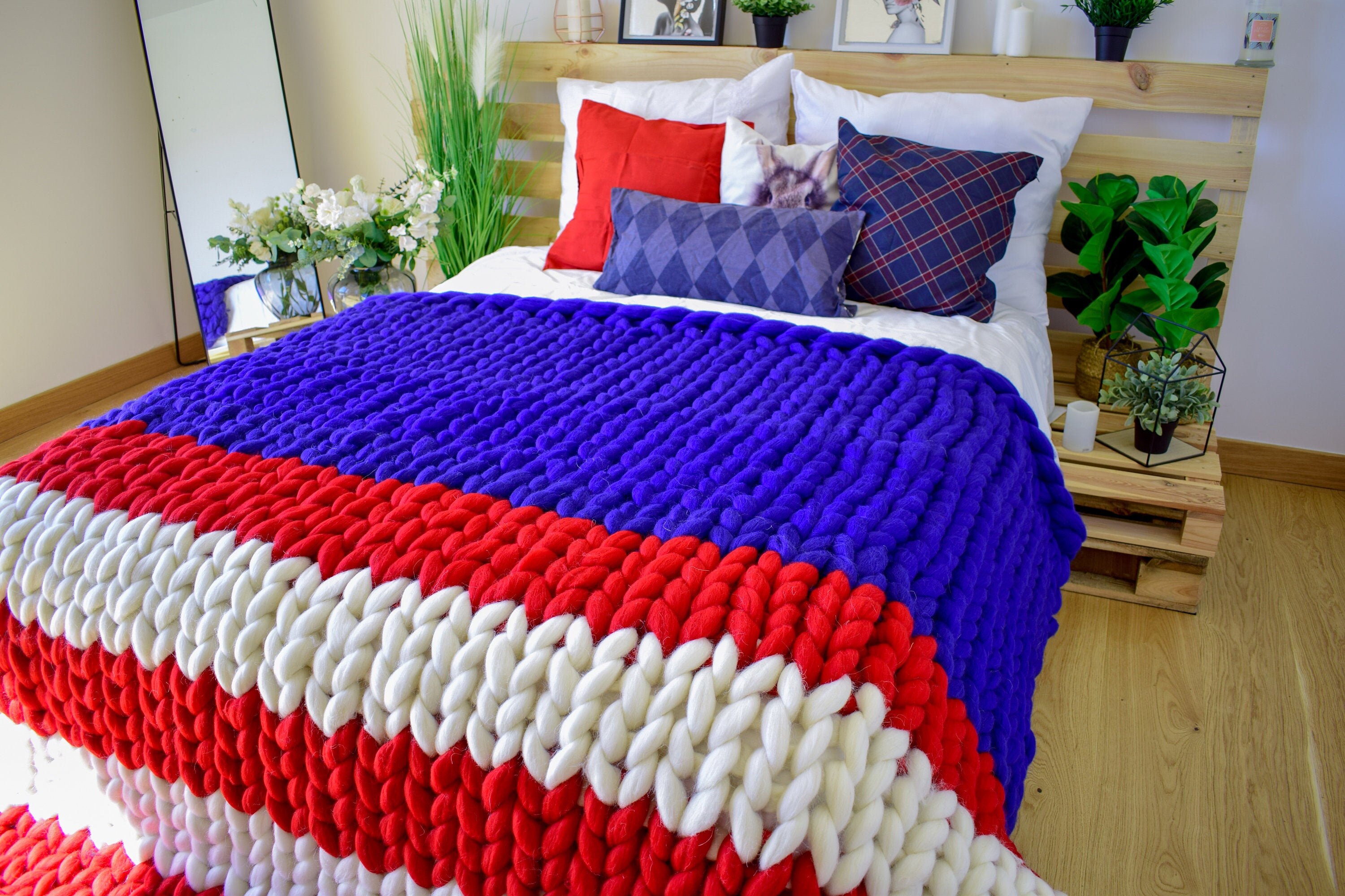 American Flag Blanket USA Flag Chunky Knit Blanket Patriotic Etsy