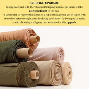 K&ouml;nnte beinhalten: Vier Rollen Stoff in verschiedenen Farben und Texturen, darunter Beige, Braun, Gr&uuml;n und Rosa. Der Stoff ist aufgerollt und mit braunen Pappr&ouml;hren befestigt.  SHIPPING UPGRADE. Bitte beachten Sie, dass der Stoff bei der Option 'Standardversand' gefaltet im Karton geliefert wird. Wenn Sie den Stoff lieber auf einer Rolle erhalten m&ouml;chten, setzen Sie sich bitte vor oder nach Abschluss Ihrer Bestellung mit mir in Verbindung. Gerne helfe ich Ihnen bei der Ermittlung der Versandkosten f&uuml;r dieses Upgrade.