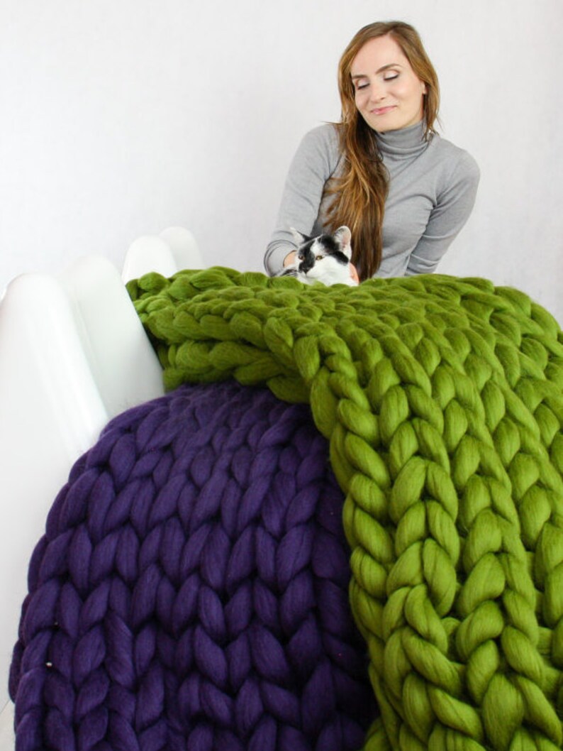 Chunky Knit Blanket Knit Blanket Giant Throw Arm Knitting Etsy
