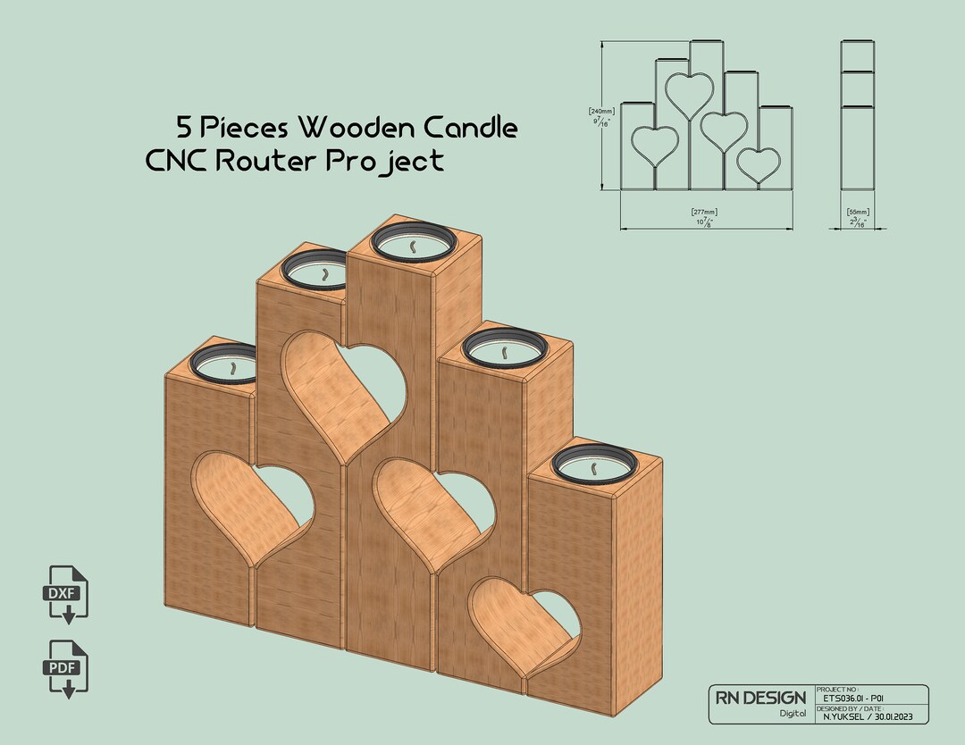 5 Pieces Wooden Candle CNC Router Project DXF Design Etsy