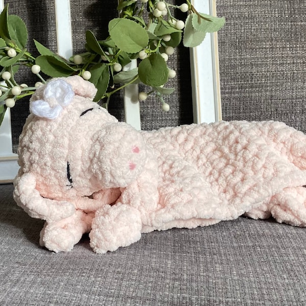 Ready to Ship Crochet Pig Lovey, Pig Snuggler, Baby Shower Gift, Nursery Decor, Baby Plushie, Toddler Toy, Stuffed Animal