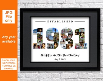 Personalized 40th Birthday Gift or Party Decoration Centerpiece Number Photo Collage Custom Made with Your Digital Pictures!