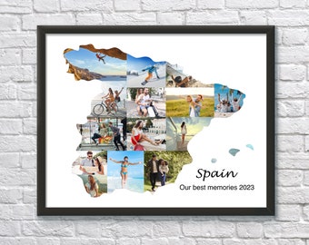 Personalized Spain Map Photo Collage, Travel Keepsake (Digital File)