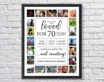 70th Birthday Photo Collage, Personalized Gift (Digital or Printed)