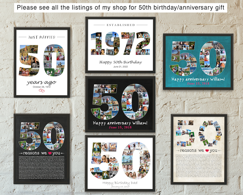 Custom 50 reasons we love you printable photo collage 50th etsy
