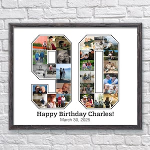 Custom 90th Birthday Photo Collage, 90th Birthday Gift, Birthday Number 90 Printable, 90th Birthday Gift For Man or Woman