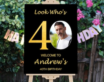 40th Birthday Welcome Sign, Photo Birthday Party Decor with 1 photo