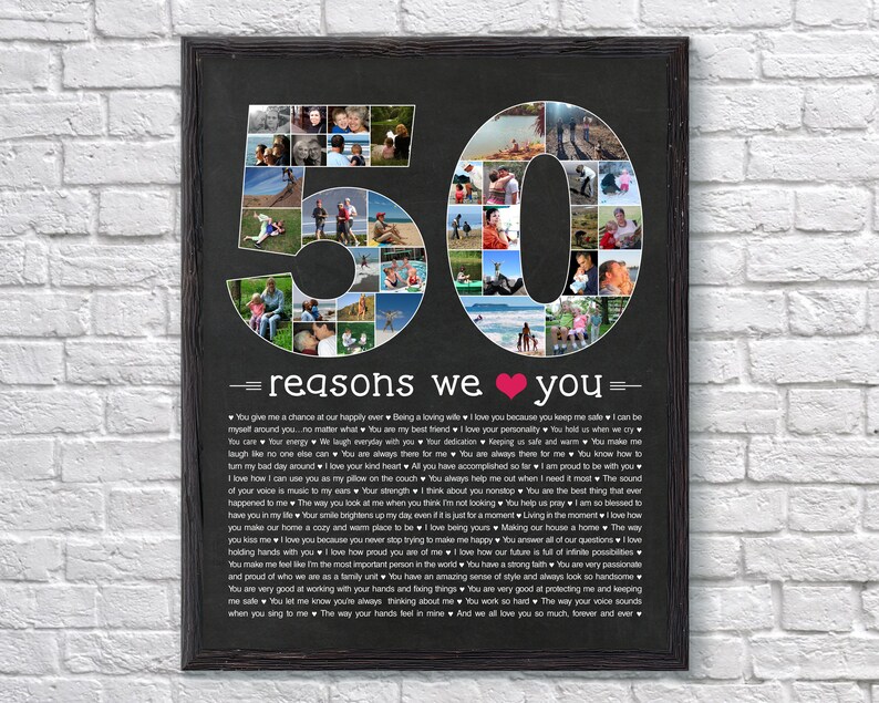 Custom 50 reasons we love you printable photo collage 50th etsy