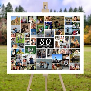 80. Geburtstag Foto-Collage mit 60 Fotos, 80. Geburtstag Geschenk für Frauen, personalisiertes 80. Geburtstag Geschenk für Männer, Geschenk für Opa Poster