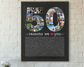 Custom 50th Birthday Photo Collage: 50 Reasons We Love You (Digital or Printed)