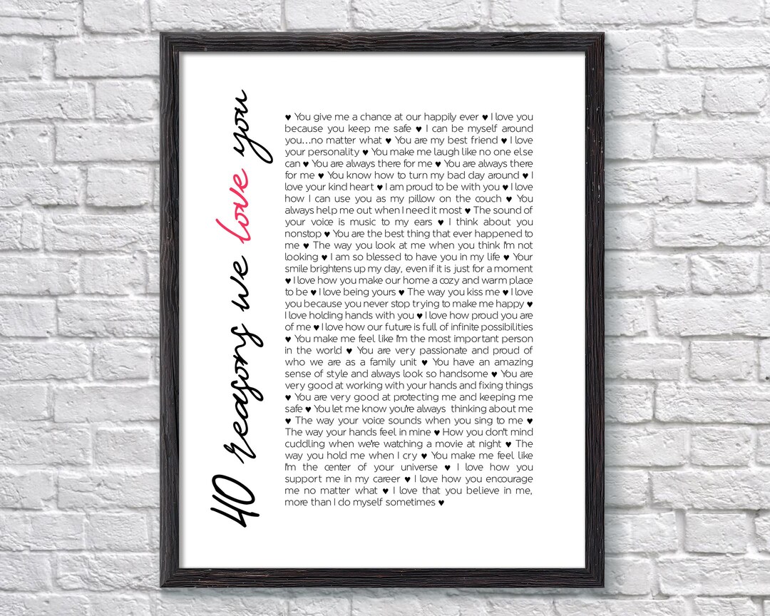 40 Reasons Why We Love You, Personalized 40th Birthday Gift for Women ...