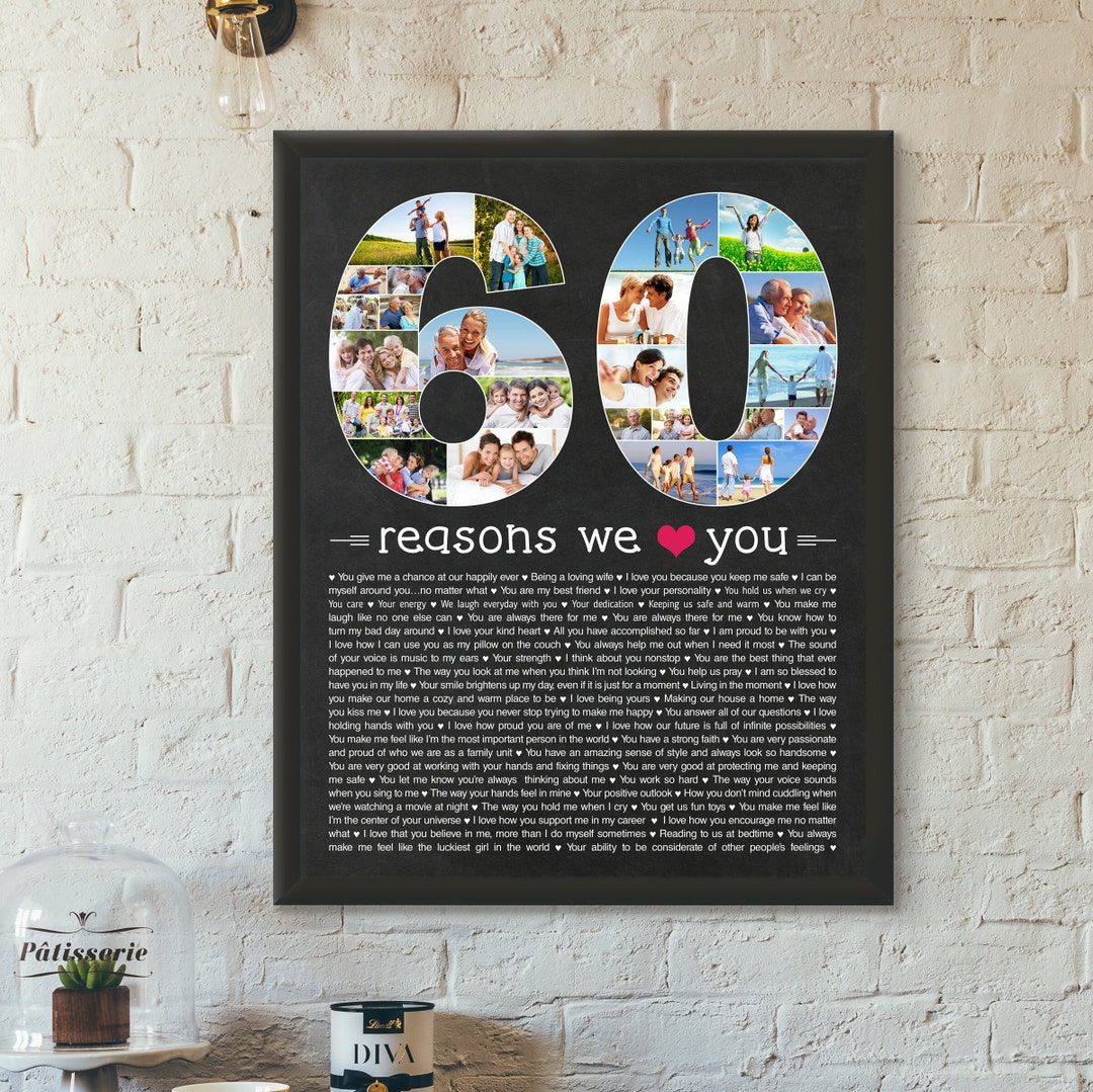 60th Birthday Photo Collage: 60 Reasons We Love You (digigtal or ...