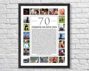 70th Birthday Gift For Woman, 70 Reasons We Love You, Personalized 70th Birthday Gift For Men, 70 Things We Love About You Photo Collage