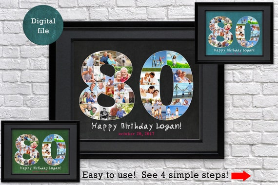 80th Birthday Photo Collage Gift For Him
