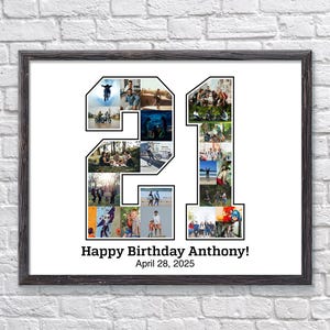 Custom 21st Birthday Photo Collage, 21st Birthday Gift, Birthday Number 21 Printable, 21st Birthday Gift For Boy or Girl