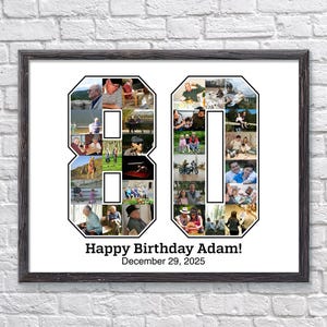 Custom 80th Birthday Photo Collage, 80th Birthday Gift, Birthday Number 80 Printable, 80th Birthday Gift For Man or Woman