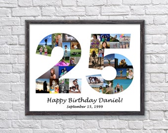 Custom 25th Birthday Photo Collage, Anniversary Gift