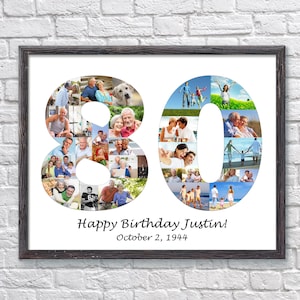 Custom 80 Photo Collage, 80th Birthday Gift for Woman or Man, 80th Birthday Gift for Mom or Dad, 80th Birthday Gift for Grandma or Grandpa