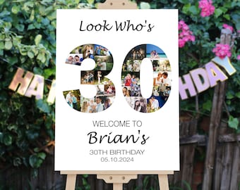 Personalized 30th Birthday Photo Collage Welcome Sign