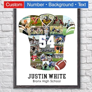 Personalized Football Photo Collage: Senior Night Gift, Jersey Number Art
