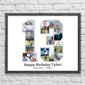 Custom 13th Birthday Photo Collage, 13th Birthday Gift, Birthday Number 13 Printable, 13th Birthday Gift For Boy or Girl