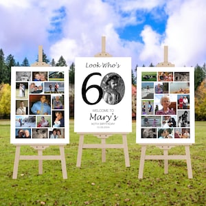 60th Birthday Welcome Sign Set of Photo Collages, Look Who&#39;s 60 Birthday Welcome Sign, 60th Birthday Party Sign, Photo Birthday Welcome Sign