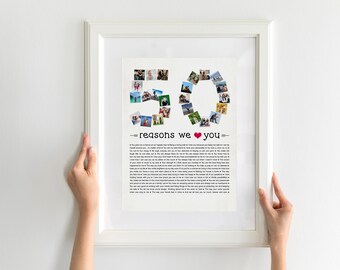 50 Reasons We Love You Photo Collage, 50th Anniversary Gift (Digital or Print)