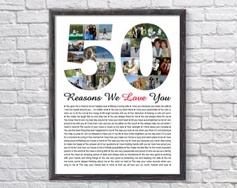 50th Birthday Photo Collage: 50 Reasons We Love You Gift