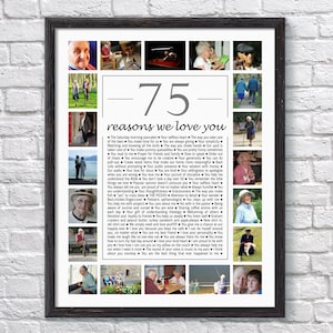 75th Birthday Gift For Women, 75 Reasons We Love You Personalized Photo Collage, 75th Birthday Gift For Men