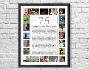 75th Birthday Gift For Women, 75 Reasons We Love You Personalized Photo Collage, 75th Birthday Gift For Men