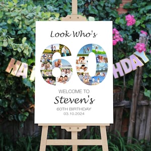 60th Birthday Welcome Sign Photo Collage, Look Who&#39;s 60 Birthday Welcome Sign, 60th Birthday Party Sign, Birthday Welcome Sign Personalized