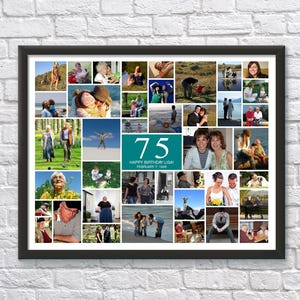 Custom 75th Birthday Photo Collage with 40 photos, 75th Birthday Gift For Men, 75th Birthday Gift For Women, Gift For Grandpa or Grandma
