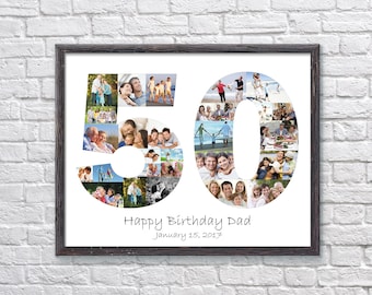 Custom 50th Birthday Photo Collage, Personalized Gift