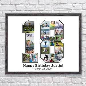 Custom 18th Birthday Photo Collage, 18th Birthday Gift, Birthday Number 18 Printable, 18th Birthday Gift For Boy or Girl