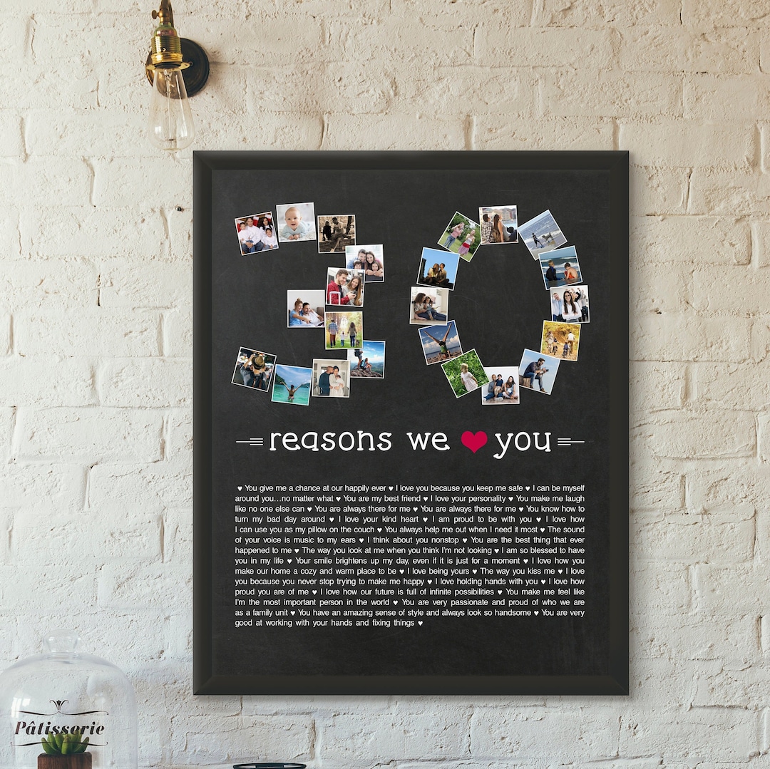 30 Reasons Why I Love You Custom Photo Collage, 30th Birthday Gift for ...