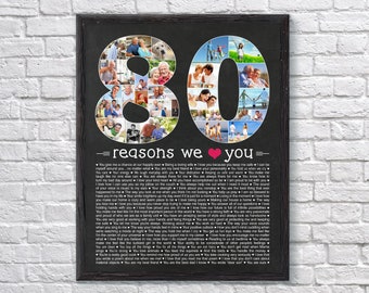 80th Birthday Photo Collage: 80 Reasons We Love You Gift